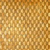 Golden vetrite pattern with 3D cube forms, herringbone grid, and speckled resin texture evoking geode mineral veins.